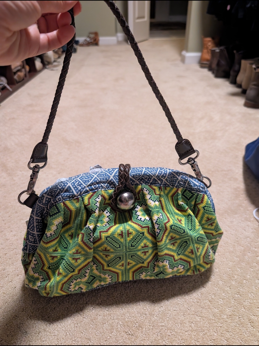 Plenty by Tracy Reese Green Patterned Clutch with Braided Strap